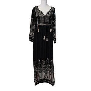 World Market black with beige embroidery viscose maxi dress size S/M